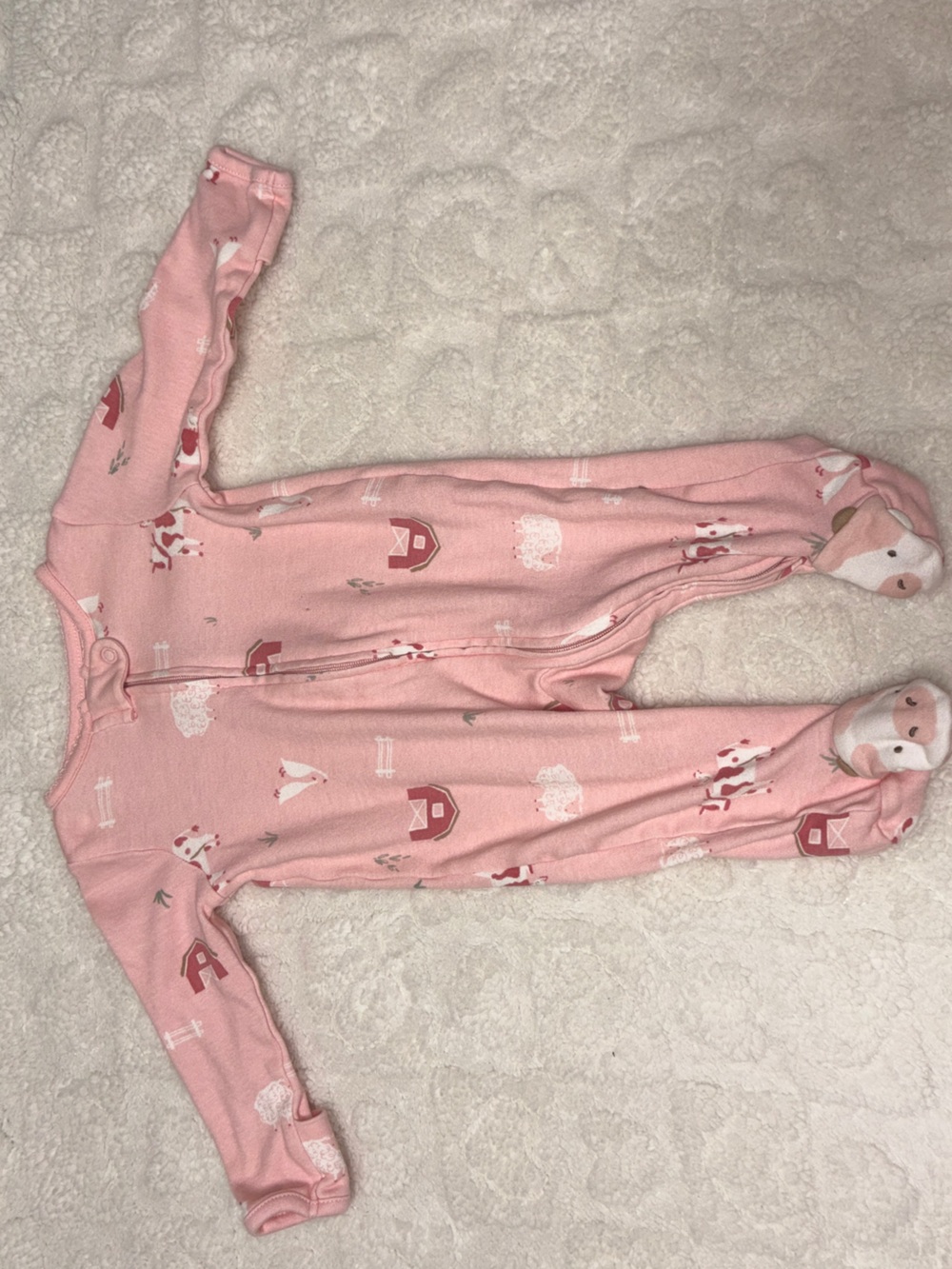 Carter's Pink Farm Animal Footed One-Piece